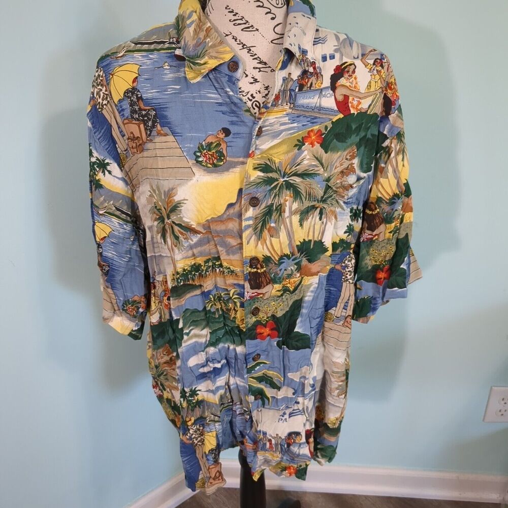 Vintage Reyn Spooner Hawaiian Button Shirt Men Travel Paradise Print ext…